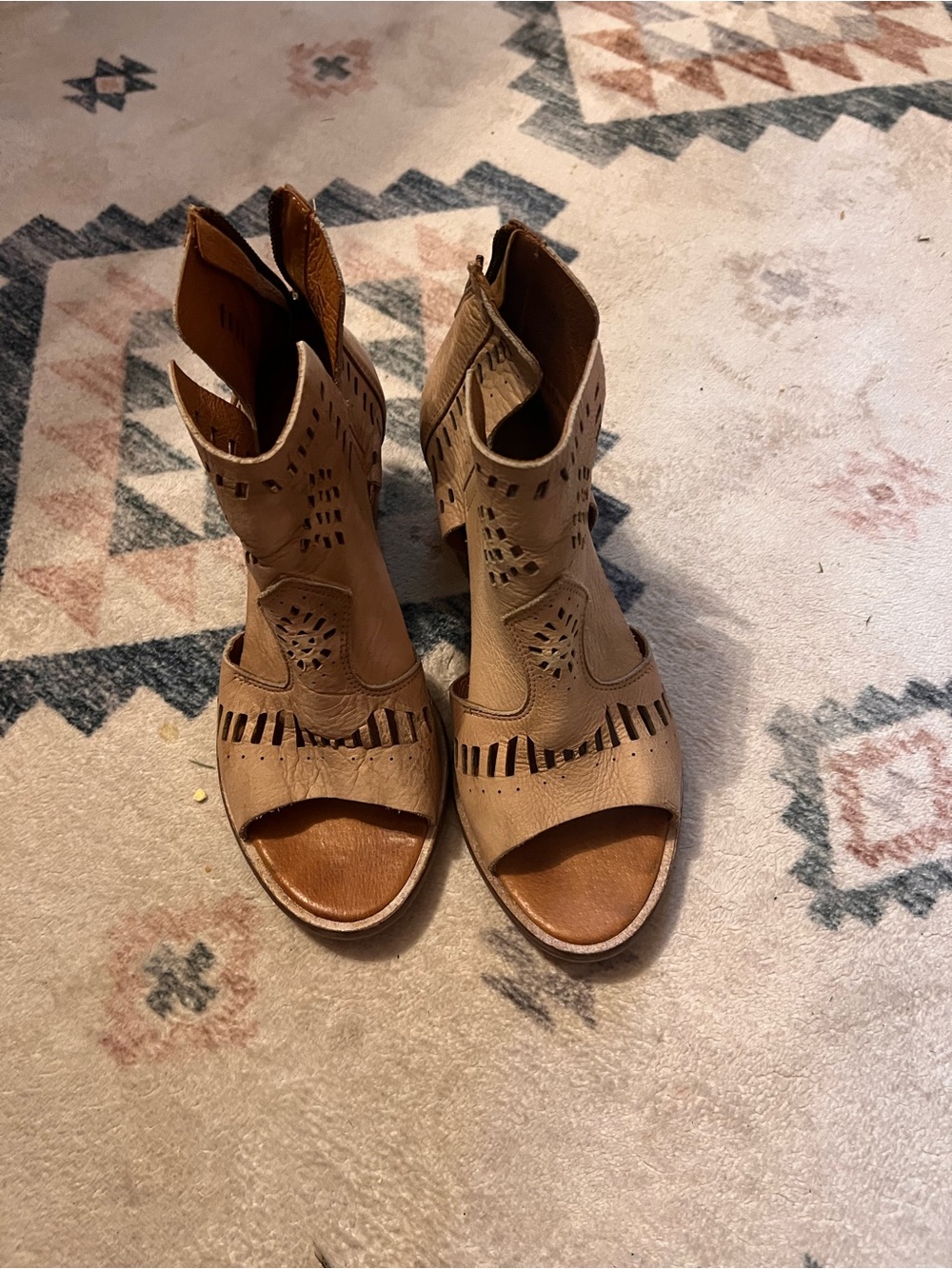 Women's Tan Cutout Peep-Toe Heels
